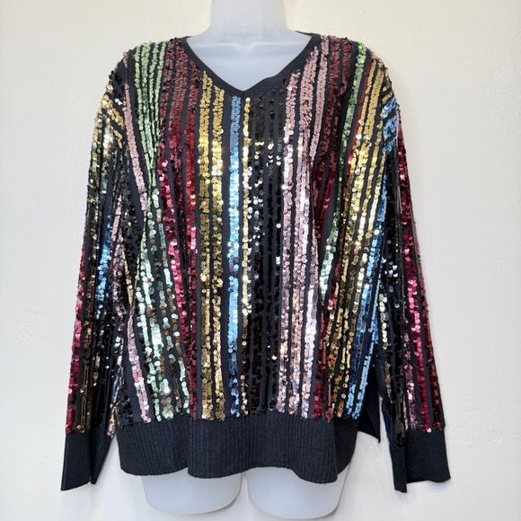 Oliver.O | Multicolored Sequins Embellished Metallic Jewel Tone Knit Sweater - Picture 4 of 16